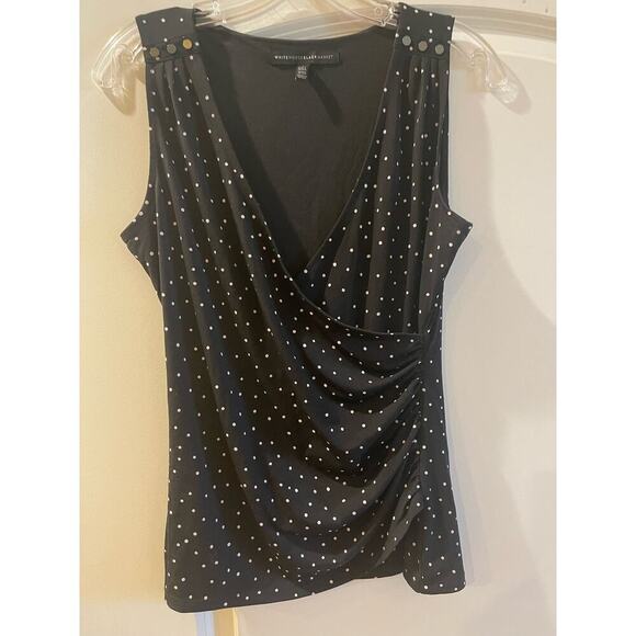 White House Black Market Tops - Top surplice blk -W& blk mktwhite polka dots no sleeve size S